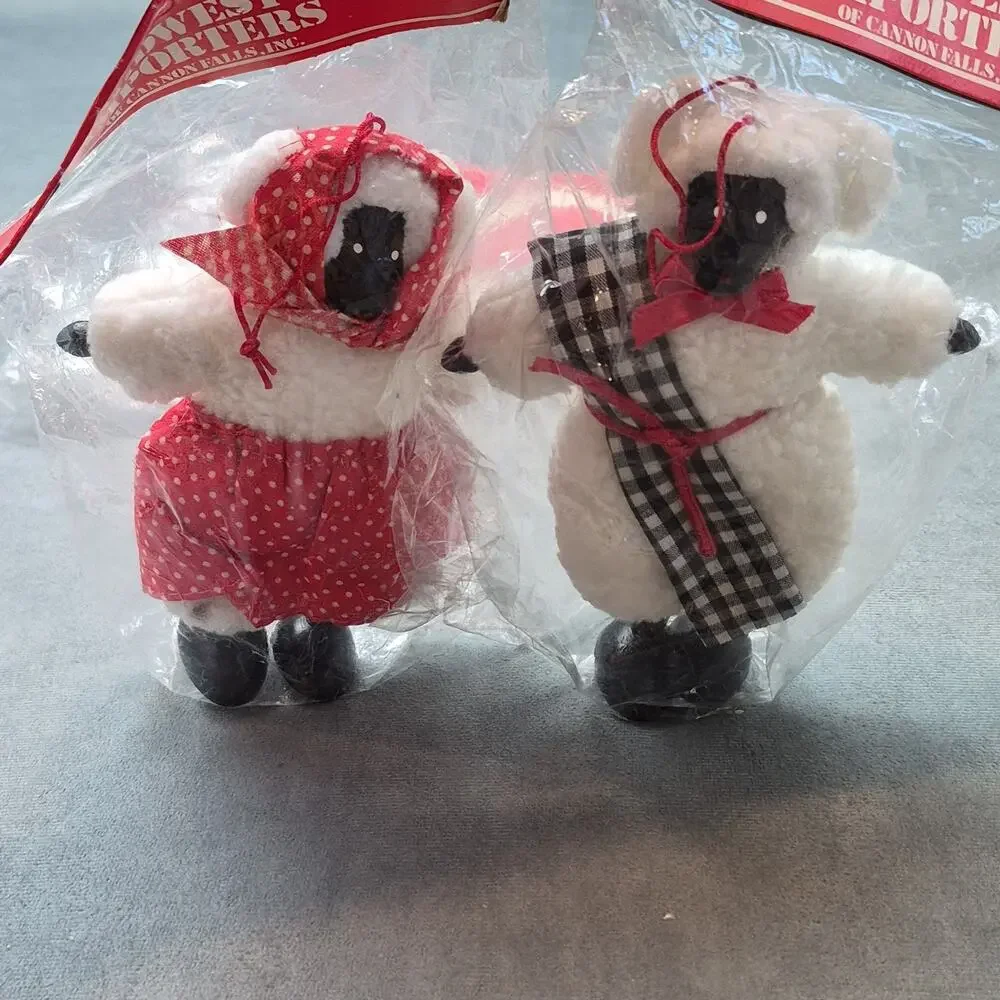 Retro Farmhouse Country Style Lamb Sheep Stuffed Doll Midwest Importers Lot of 4